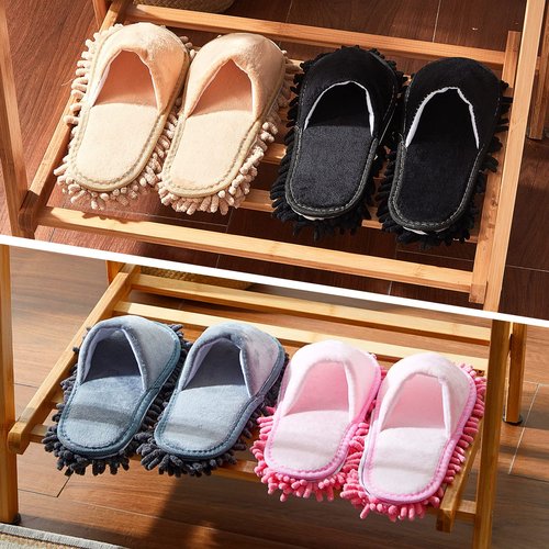 Jecery 4-Pair Washable Microfiber Mop Slippers - Detachable Dusting Shoes for Floor Cleaning, Office & Home Use - Suitable for Women & Men (Black, Beige, Pink, Gray,M Size)