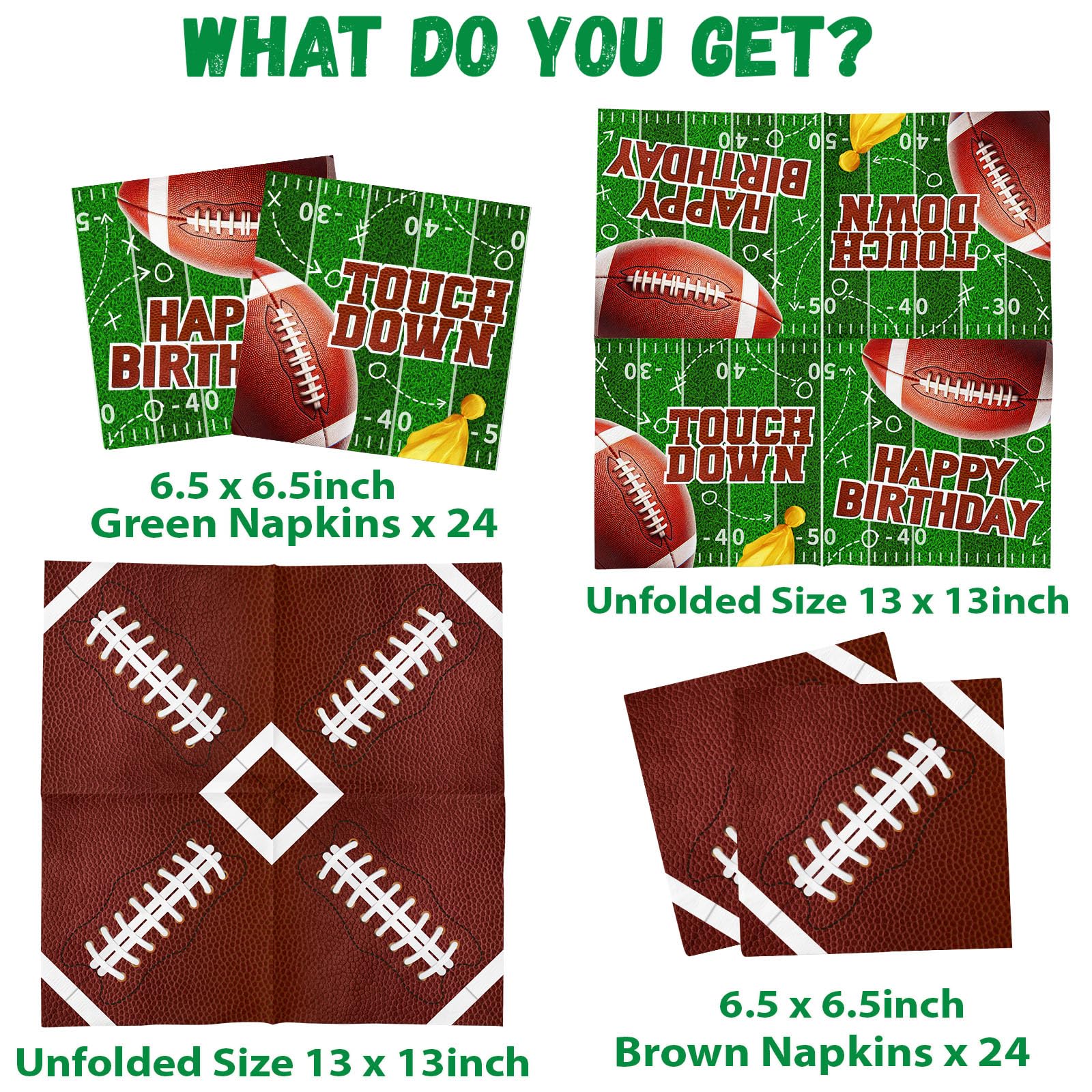 Football Birthday Party Decorations Napkins, 48Pcs Football Party Supplies Paper Touch Down Napkin Brown Football Napkins for Game Day Tailgate Sport Birthday Party Decorations