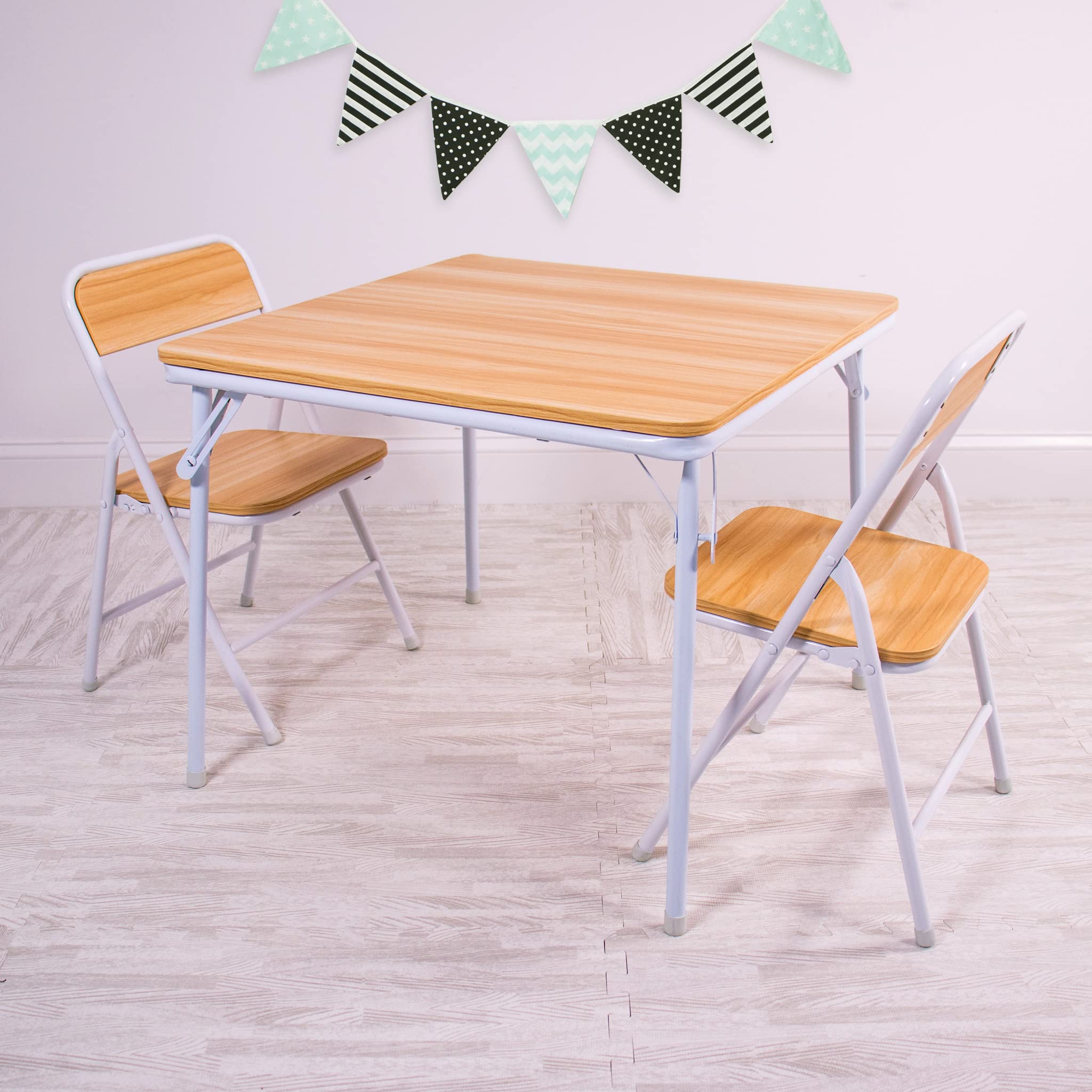 Humble Crew Kids Table and Chair Set, Toddler Activity Table with 2 Chairs for Play, Crafts, Snacks & Learning, Kids Furniture for Playroom & Bedroom, Folding, Natural/White