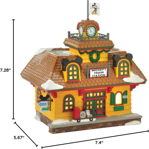 Department 56 Mickey Mouse Train Station | Lit Building Decor, 5.67 Inch, Multicolor