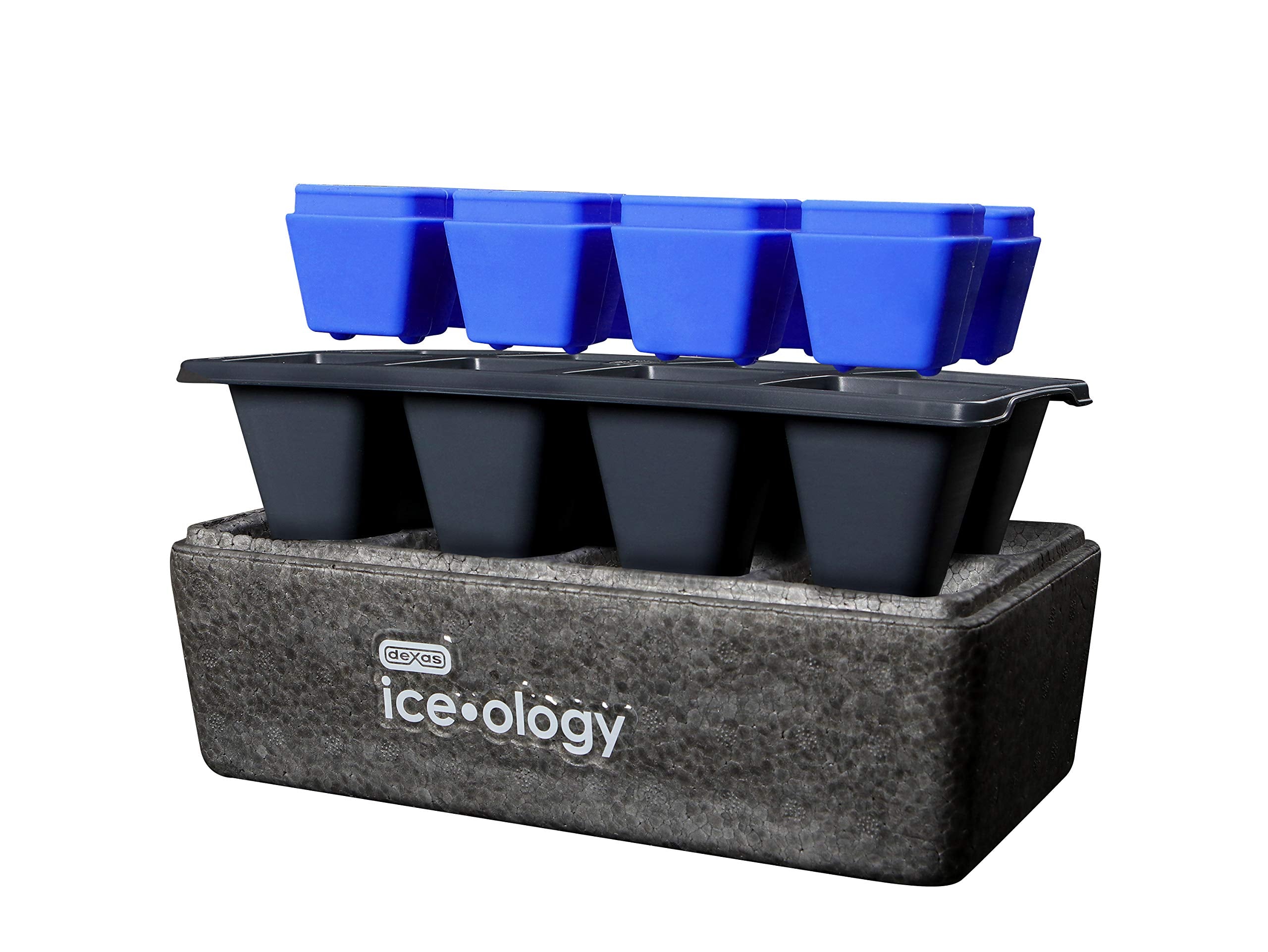 Dexas ice•ology Silicone Clear Ice Maker for Craft Cocktail Ice, 8 Count Cube Tray