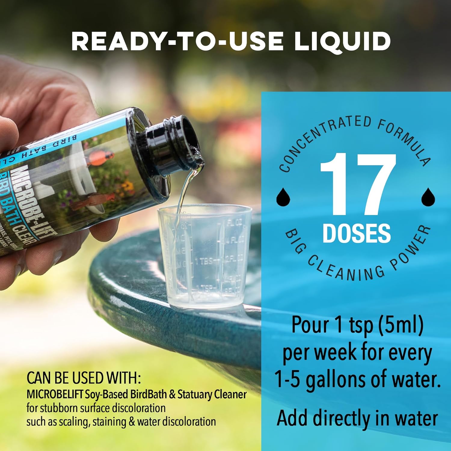 Microbe-Lift Bird Bath Cleaner - Two-in-One Natural Formula for Clear Water - 4 Oz - Safe for Birds, Fish & Frogs