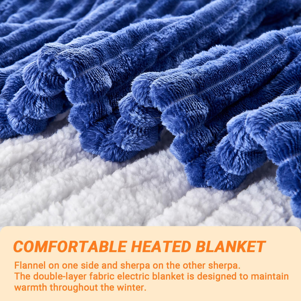 Qieryun Heated Blanket Electric Throw, Soft Flannel Heating Blanket with 8 Hours Auto Off 10 Fast Heating Levels Machine Washable Sherpa Heated Blanket with Overheating Protection