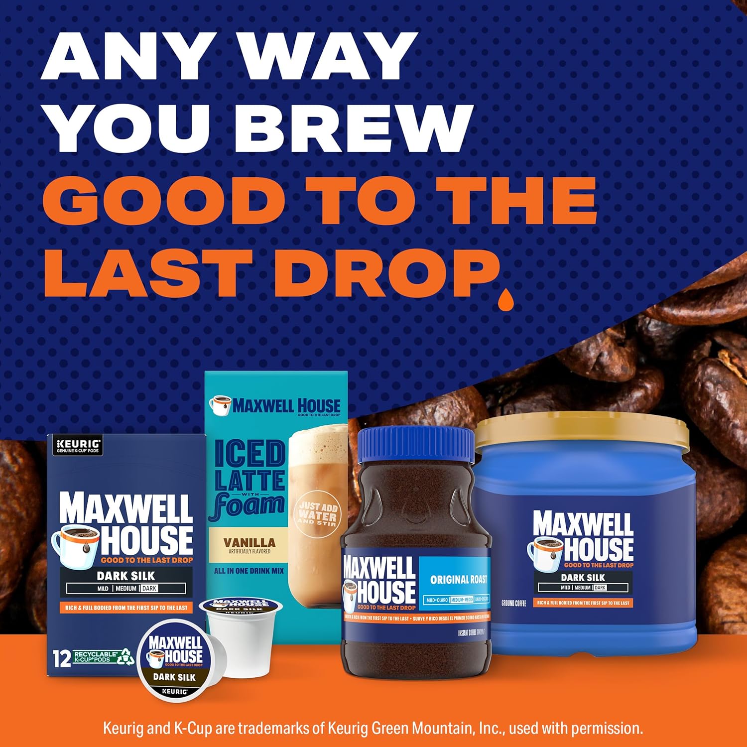 Maxwell House Dark Silk Ground Coffee - Rich Dark Roast, 24.5 oz Canister for Bold Flavor