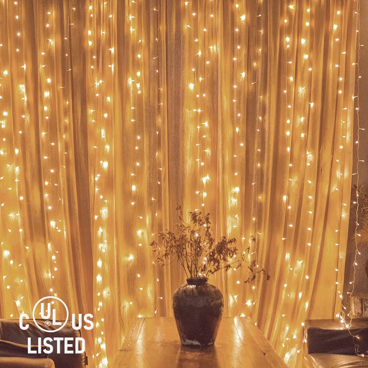 Twinkle Star 300 LED Fairy Curtain String Lights - 8 Modes for Indoor/Outdoor Decor | Warm White, 2 Pack