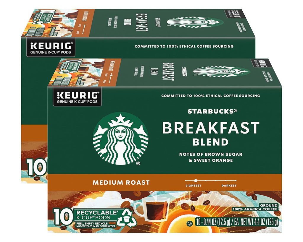 Starbucks Coffee K-Cup Pods - Breakfast Blend Medium Roast for Keurig - 20 Pods Total