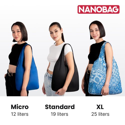 Nanobag Ultralight Heavy Duty Foldable Tote for Women & Men, Reusable Grocery & Travel Bag, Packable Collapsible Compact Market Essential (XL Stars)