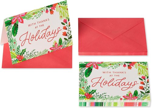 American Greetings Christmas Thank You Cards - Blank Design with Envelopes, Holly | 25 Count