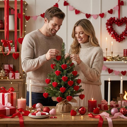 Valery Madelyn 1.57 Inches Small Red Christmas Heart Ornaments Set for Valentines Day Tree Decorations, 16ct Velvet Red Shatterproof Christmas Valentines Hanging Ball Decor