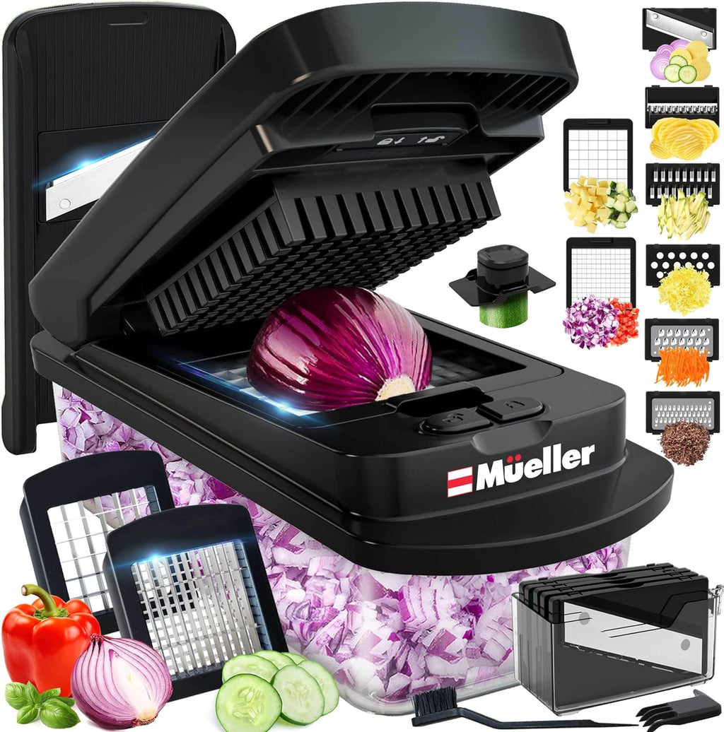 Mueller Pro-Series Vegetable Chopper - 10-in-1 Mandoline Slicer & Onion Mincer | Kitchen Essential in Black
