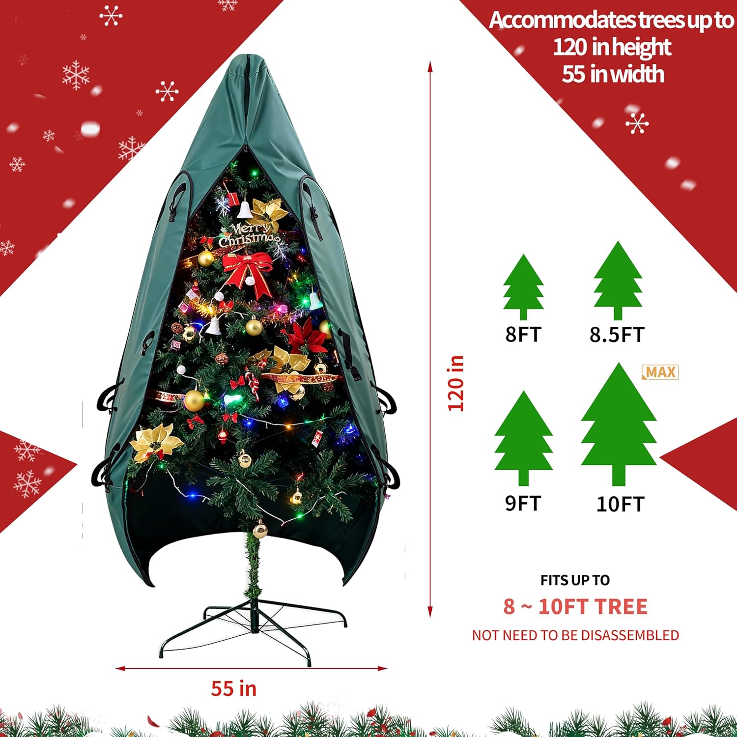 Upright Christmas Tree Bag - 9 Ft Storage Cover for 8-10 Ft Artificial Trees | Durable Protection