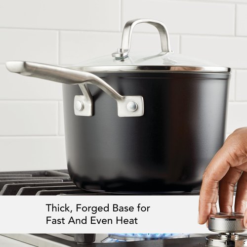 KitchenAid Hard Anodized Ceramic Nonstick Cookware Sauce Pan with Lid, 3 Quart - Matte Black