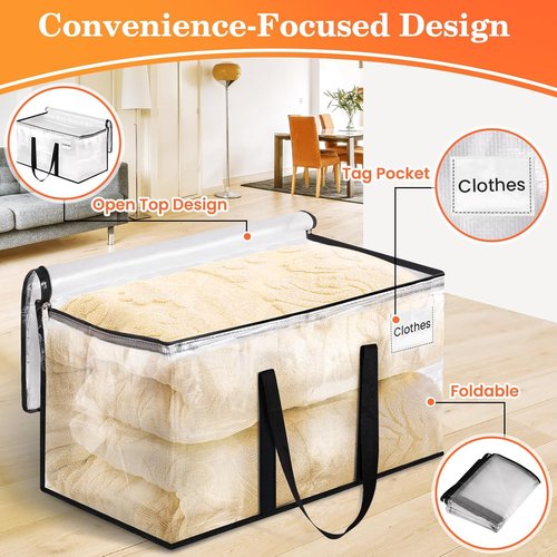 Extra Large Moving Bags by [Brand Name] - Heavy Duty Storage Tote with Strong Zippers & Handles | 93L, 8 Pack, Clear