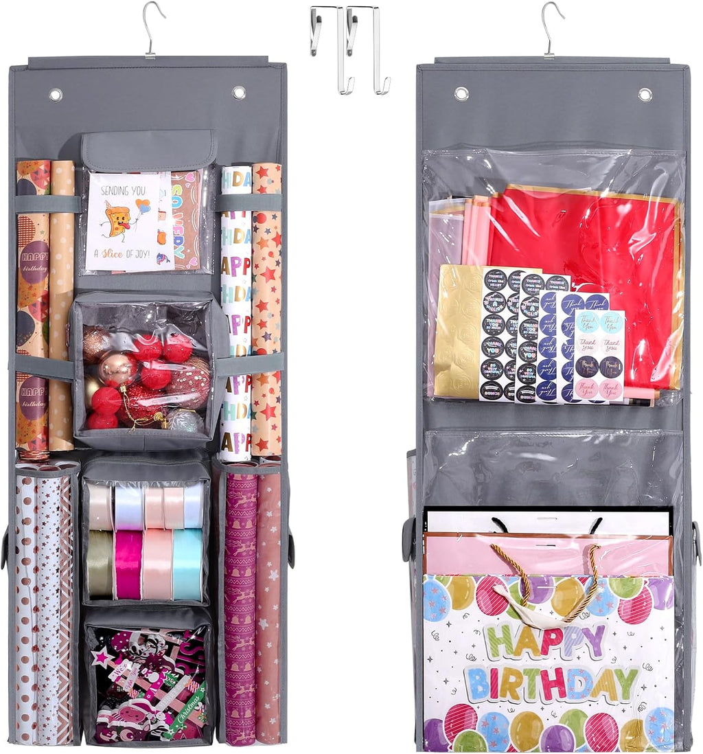 Regine Switzerland Hanging Gift Wrap Organizer - Double-Sided Storage for Christmas | 40x16 Inch Heavy-Duty Oxford Bag