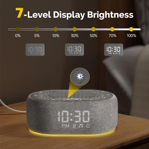 1Mii White Noise Sound Machine with Alarm Clock, Sound Machine for Sleep for Adult Baby, 30 Soothing Sounds, Easy App Controlled, Dimmable 7-Color Night Light, Sleeping Timer, 30 Volume Levels - Grey