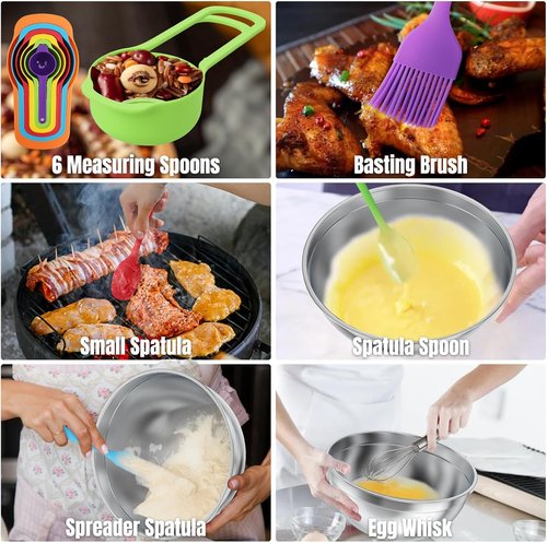 ENVTEK Mixing Bowls Set - 7 PCS Stainless Steel Bowls with Lids & Grater Attachments | Ideal for Cooking & Baking