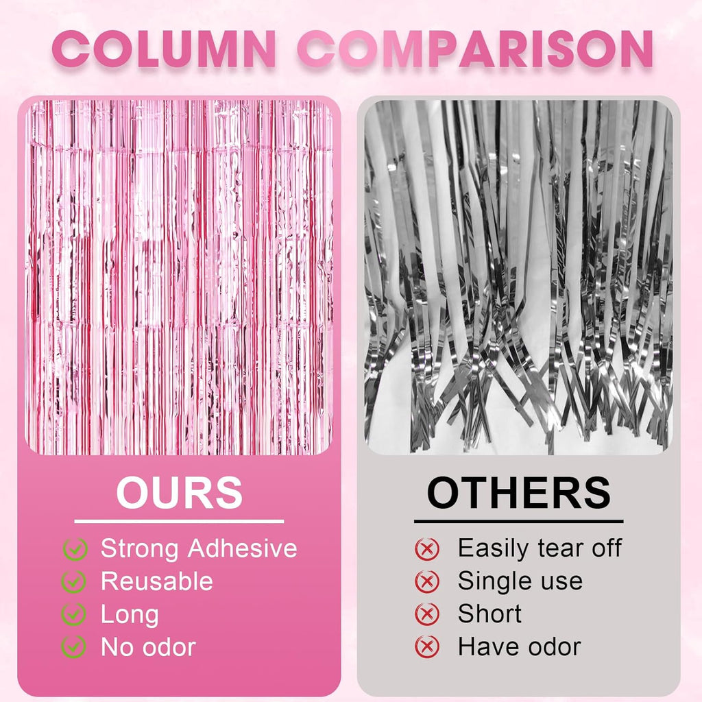 Voircoloria Light Pink Foil Fringe Backdrop Curtains - 3 Pack | Perfect for Birthday, Graduation, Baby Shower & Disco Parties