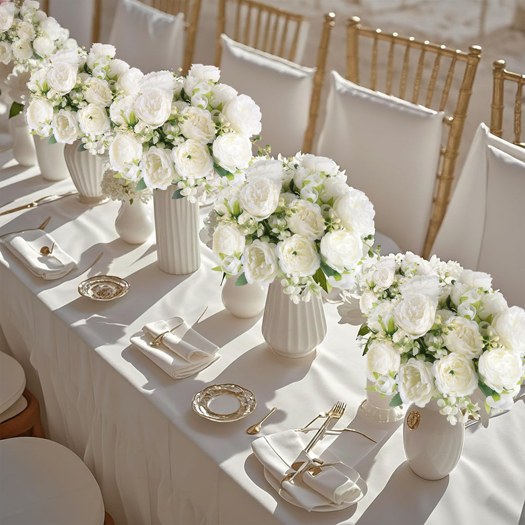 SugarHuLu 12 Bundles Peonies Artificial White Flowers Bouquet, Lifelike Silk Fake Peonies with Stems for Home Table Centerpieces, Wedding, Party & DIY Bridal Floral Arrangements (White)