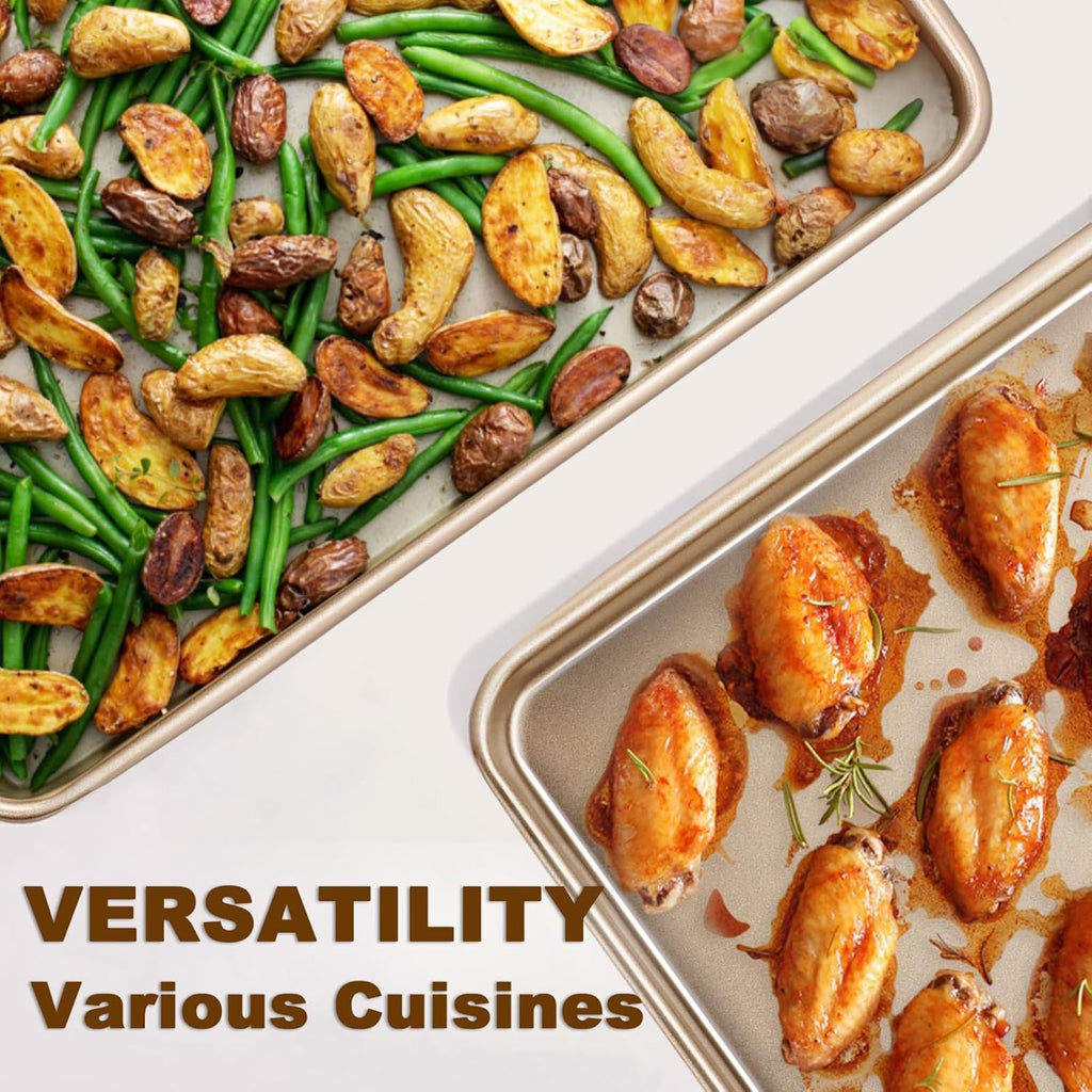 Wildone Baking Sheet Pan Set - Nonstick Carbon Steel Cookie Sheets | Heavy Duty, Easy Clean, 17.5x12 Inch
