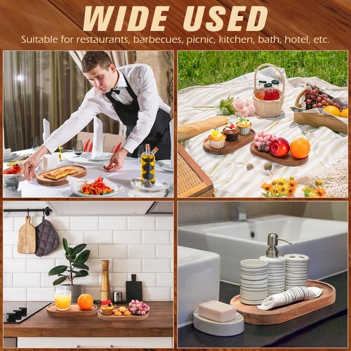 Geetery 12 Pcs Acacia Wooden Serving Trays 10 Inch Oval Wood Platter Wooden Serving Platter Oval Charcuterie Plates Board Cheese Plate Fruit Wood Tray Acacia Cheese Board for Dessert Appetizer