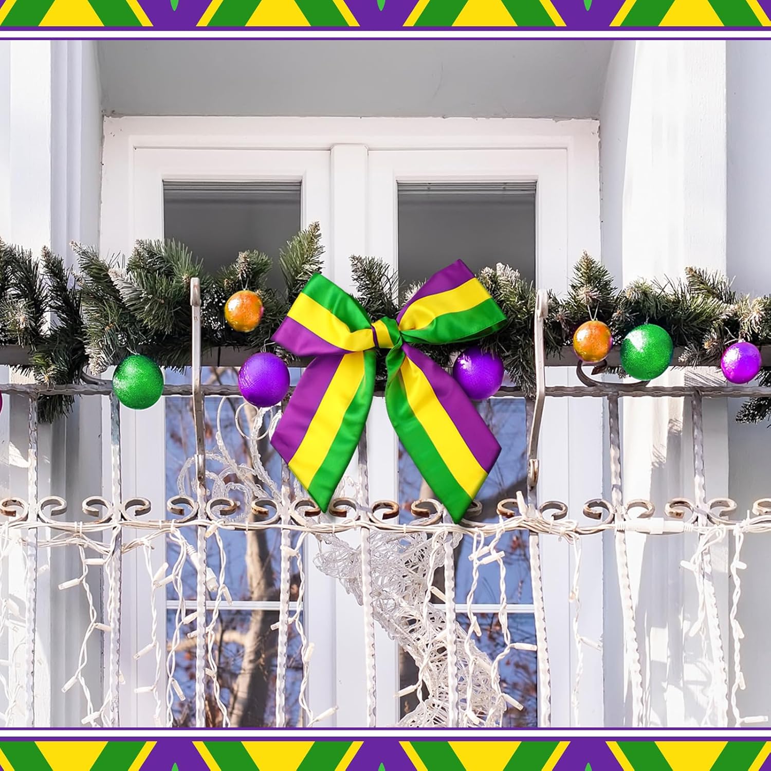 VitalCozy Mardi Gras Wreath Sash - Satin Embroidery Monogram Ribbon for Indoor/Outdoor Decor