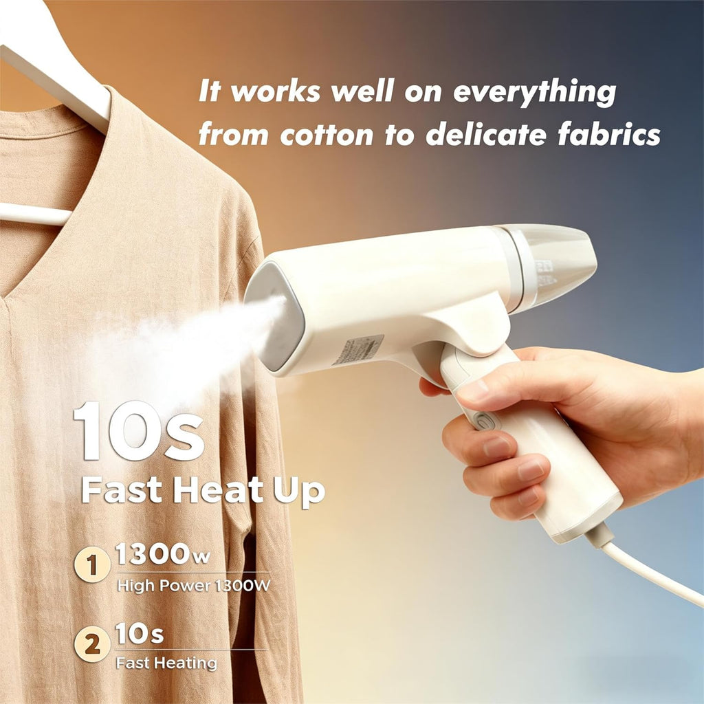 Skiennix Handheld Garment Steamer - Portable Travel Iron for Quick Wrinkle Removal | 1300W, Lightweight & Foldable