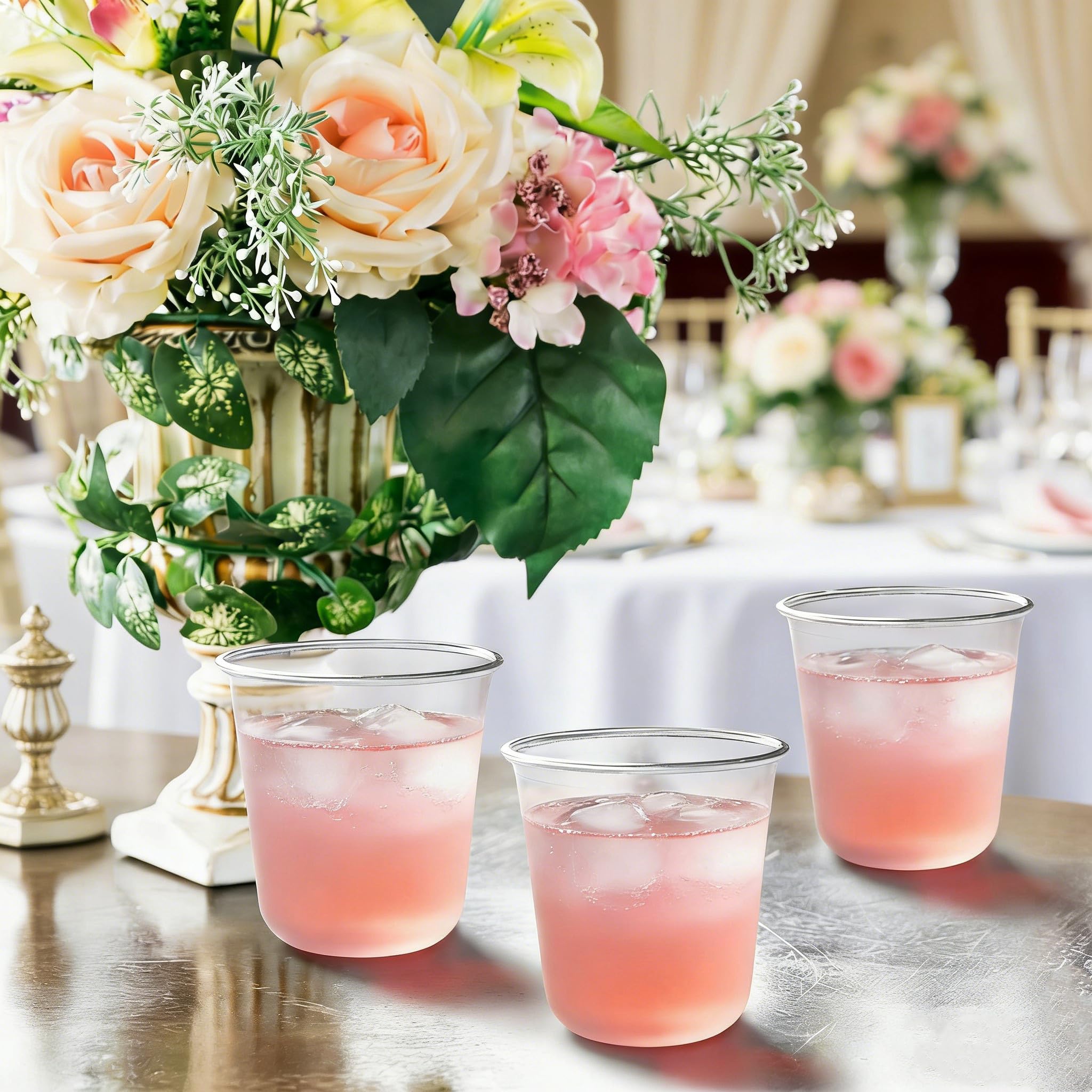 Jycnolm 100 Pcs Round Bottom Plastic Cups 12 oz Disposable Stemless Wine Glasses Cocktail Clear Party Cups for Meeting, Wedding, Birthday, Party Supplies