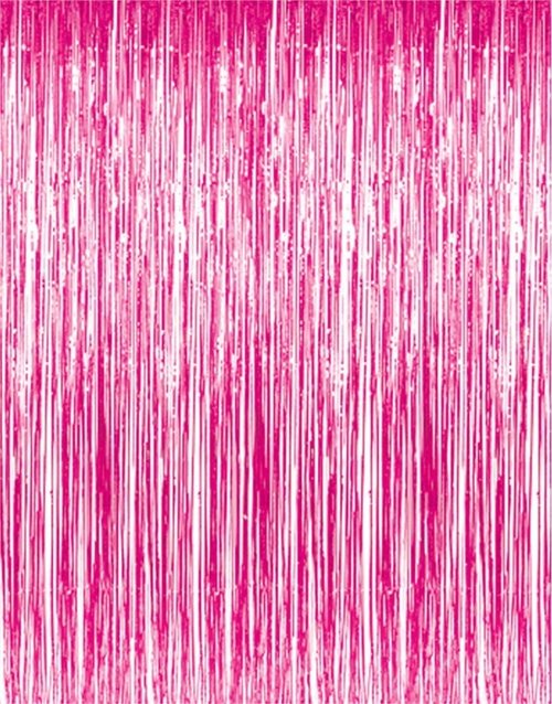 GOER Metallic Tinsel Foil Fringe Curtains - 3.2 ft x 8.2 ft Party Backdrop for Galentine's Day, Birthdays & Weddings | Hot Pink