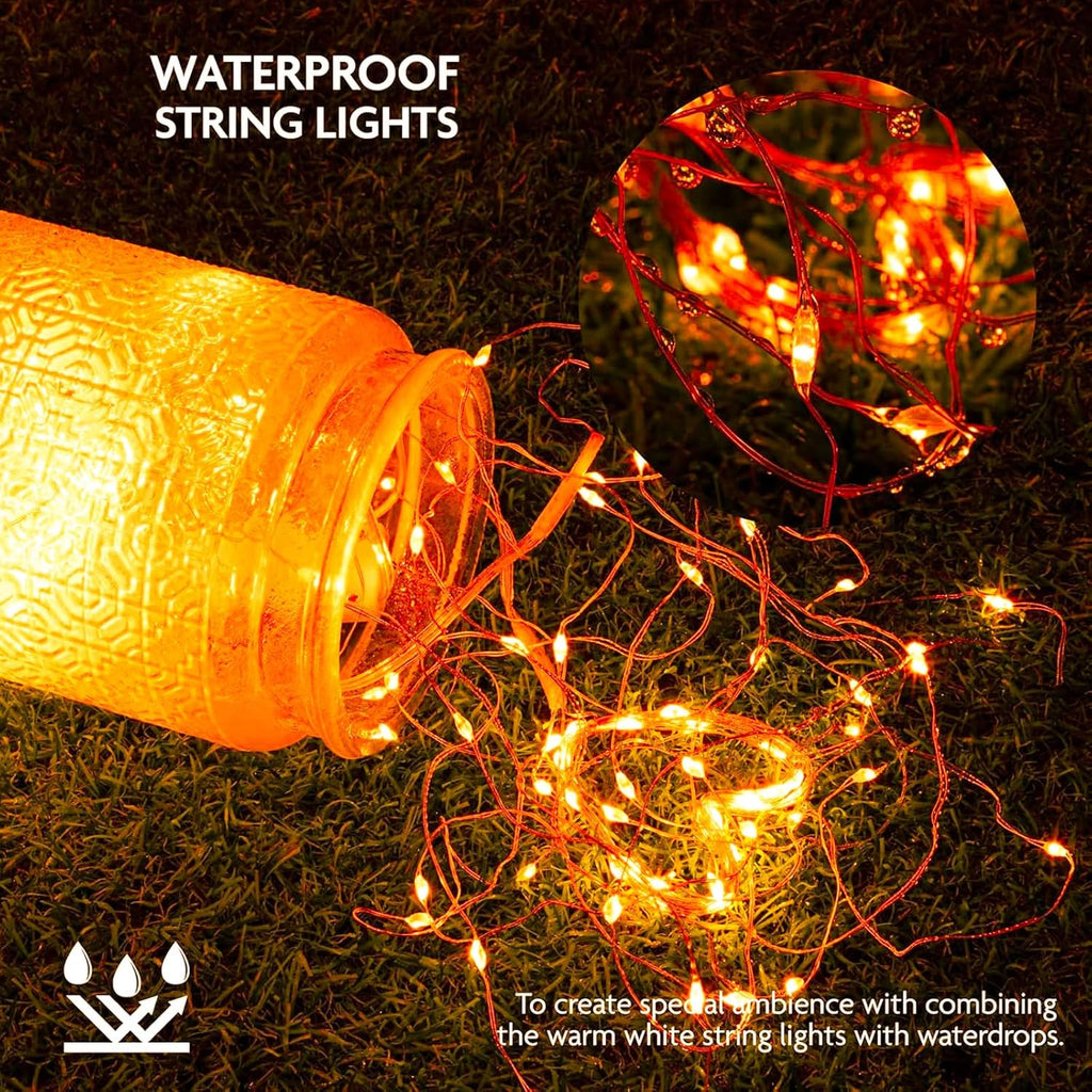 Skiennix 12 Pack Orange Fairy Lights - Battery Operated 7ft Waterproof Copper Wire for Weddings & Parties