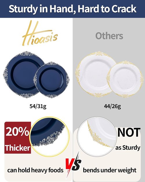 Hioasis 350-Piece Blue and Silver Party Plates Set - Heavy-Duty Plates, Cutlery, Cups & Napkins for 50 Guests
