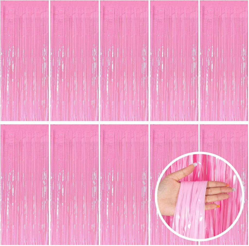 Skiennix Pink Foil Fringe Backdrop Curtains - Vibrant Party Streamers for Birthdays & Graduations