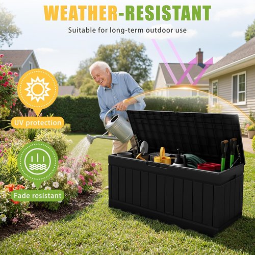 Greesum Outdoor Storage Box - 82 Gallon Waterproof Bin with Lid for Patio, Garden & Pool | Black