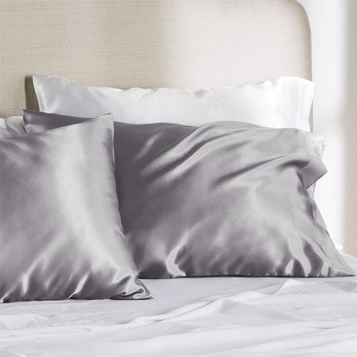 Bedsure Silver Grey Satin Pillowcase - Luxurious Hair & Skin Care | Queen Size Bundle