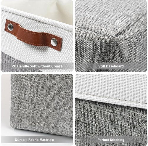 Bagnizer Large Fabric Storage Baskets - 50L Decorative Linen Bins with Handles for Organizing | Grey & White, 17x12x15 Inches