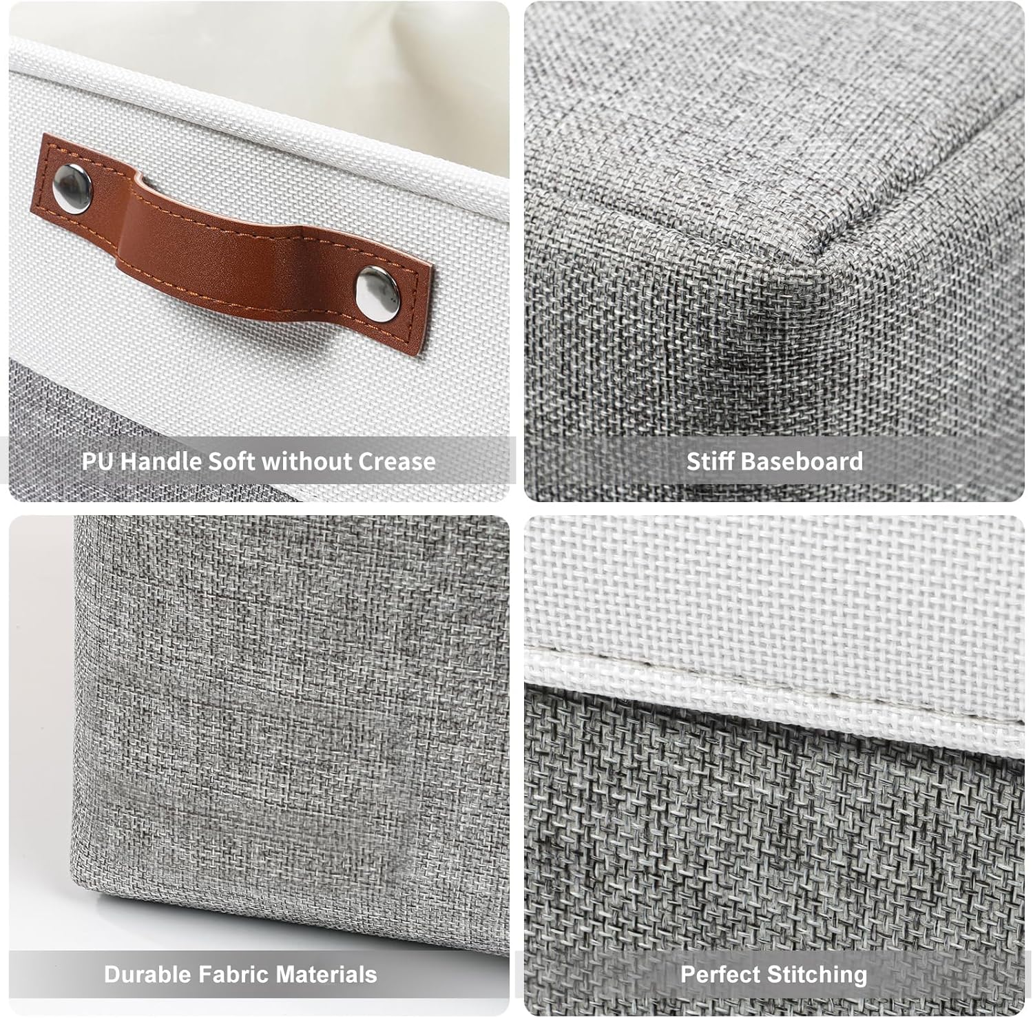 Bagnizer Storage Bins - Large Fabric Baskets for Organizing | 3-Pack Decorative Linen Bins (Grey & White) 15x11x9.5 Inches