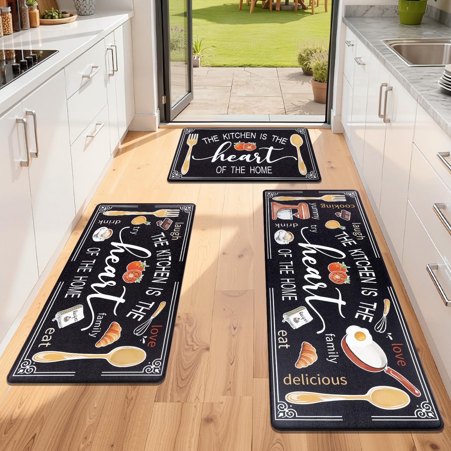 Yamaziot Anti Fatigue Kitchen Rug Set of 3, Non-Slip Waterproof Farmhouse Cushioned Comfort Standing Floor Mat for Kitchen, Office, Sink, Laundry
