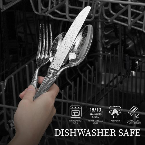 CAROTE 20 Pieces Silverware Set, Premium 18/10 Stainless Steel Flatware Set, Luxury Cutlery Set for 4, Dishwasher Safe for Home and Kitchen with Relief Patterns Handle, Party, Wedding, Silver