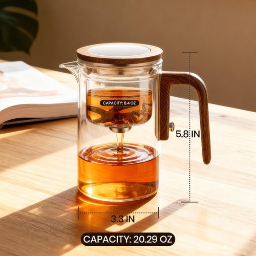 MACTANO Enchant Series Glass Magic Teapot with Magnetic Infuser, Modern Personal Tea Pot for Loose Leaf Tea Visual Brewing Easy Clean - 20.29 oz