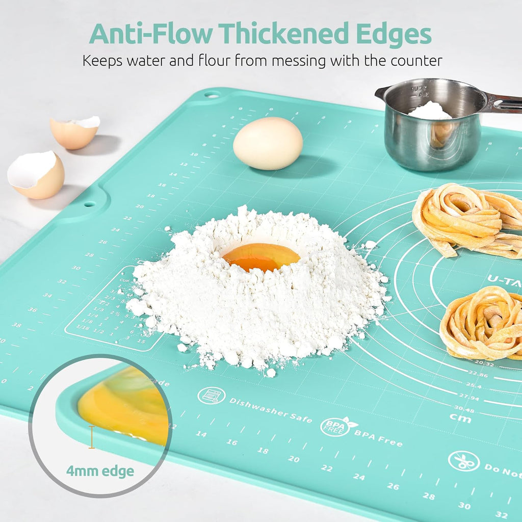 U-Taste Large Pastry Mat 28"x20" - Food-Grade Silicone, Non-Stick, Non-Slip with Clear Measurements (Aqua Sky)