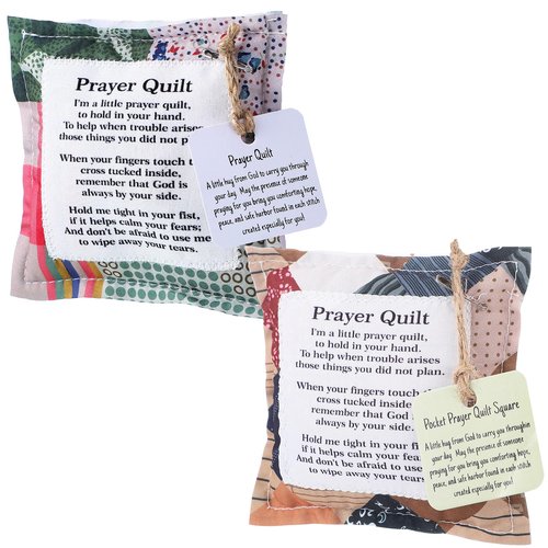 Fanfanwin 2 Pack Prayer Quilt with Cross Inside Squares Pocket Mini Scripture Prayer Quilt Encouragement Christmas Christian Gifts for Women Pastor Appreciation