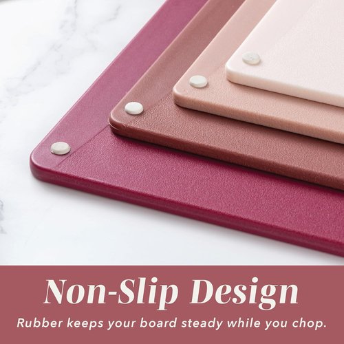 COOK WITH COLOR Non-Slip Cutting Board Set - Easy Grip Handles for Meat, Veggies & Fruits | 4 Boards in Rose