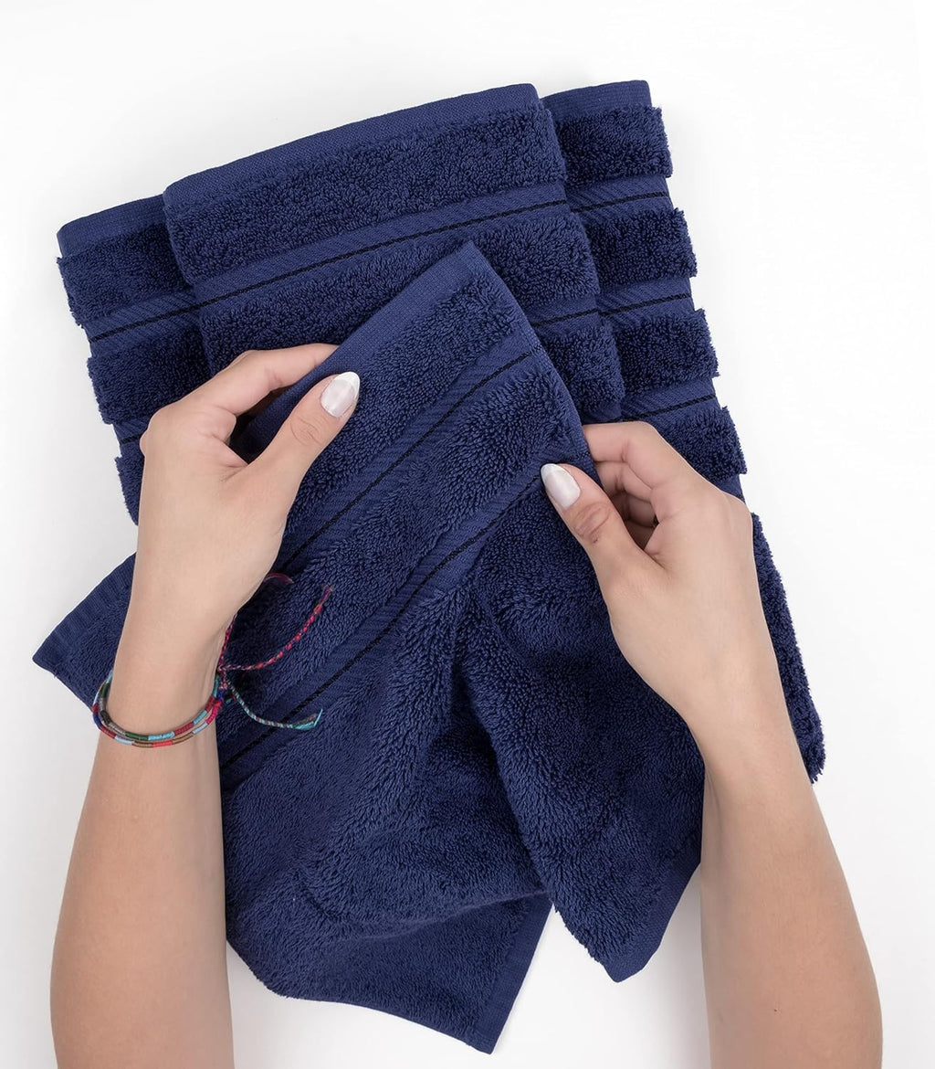 American Soft Linen Luxury Bath Towel Set - 4 Piece, 600 GSM 100% Cotton, Extra Large Navy Blue 27x54 in