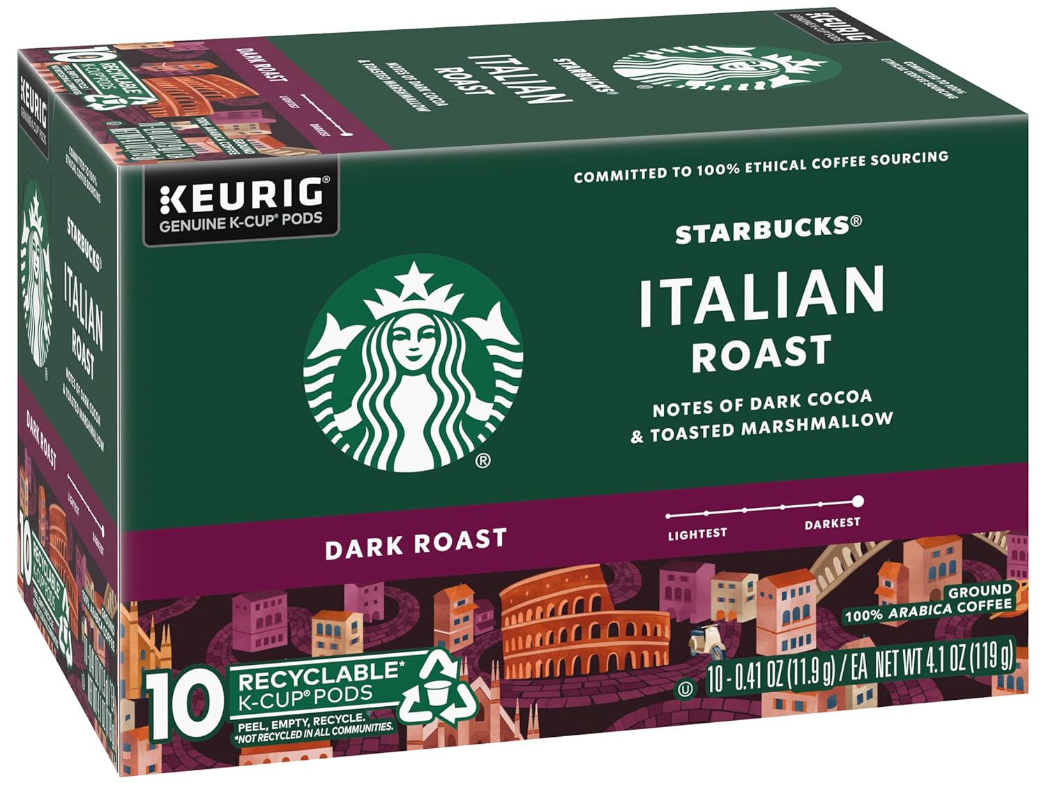 Starbucks K-Cup Pods - Italian Roast Dark Coffee | 100% Ground Arabica | 20 Count (2 Boxes)