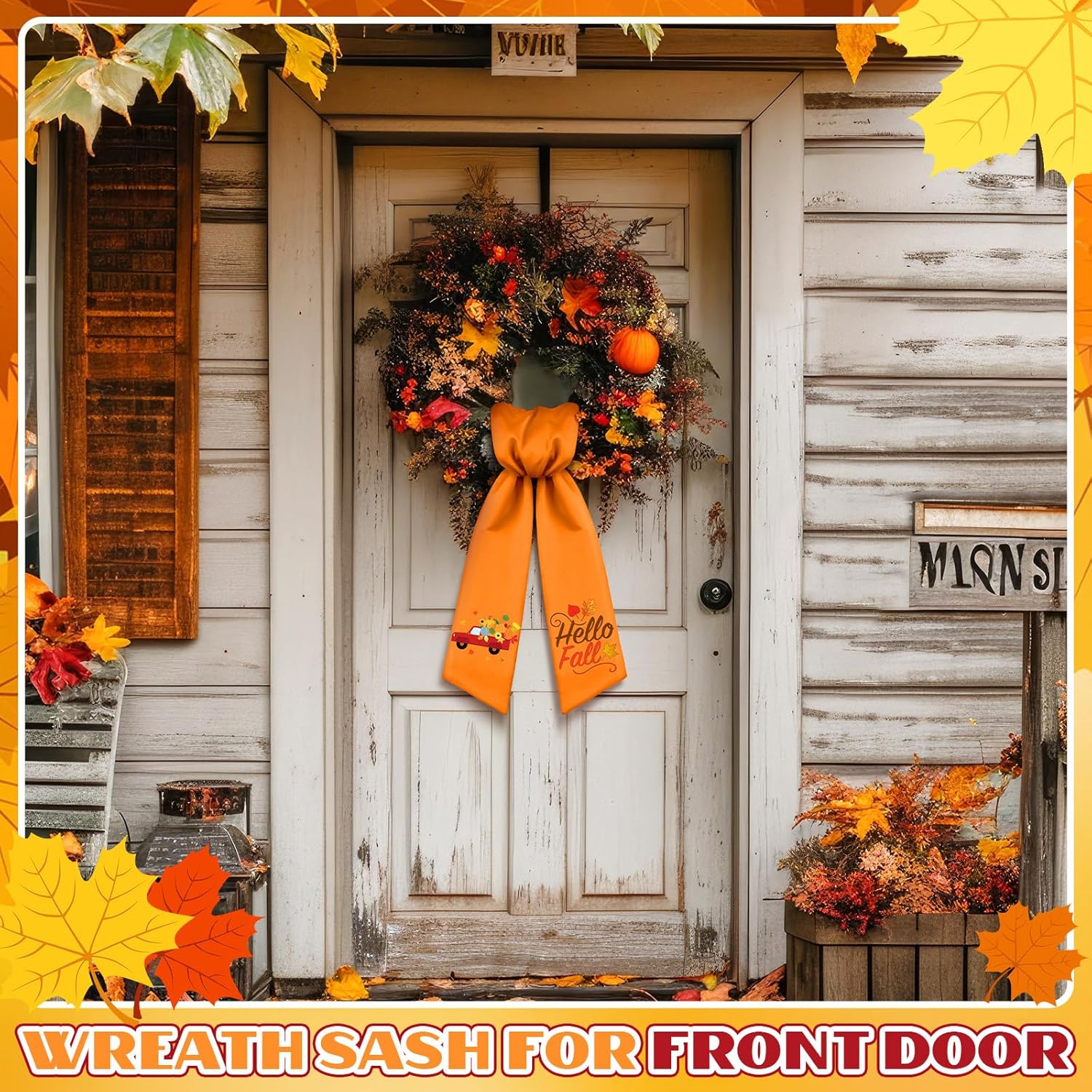 VitalCozy Hello Fall Wreath Sash - Satin Ribbon for Embroidery Monogram | Indoor/Outdoor Decor