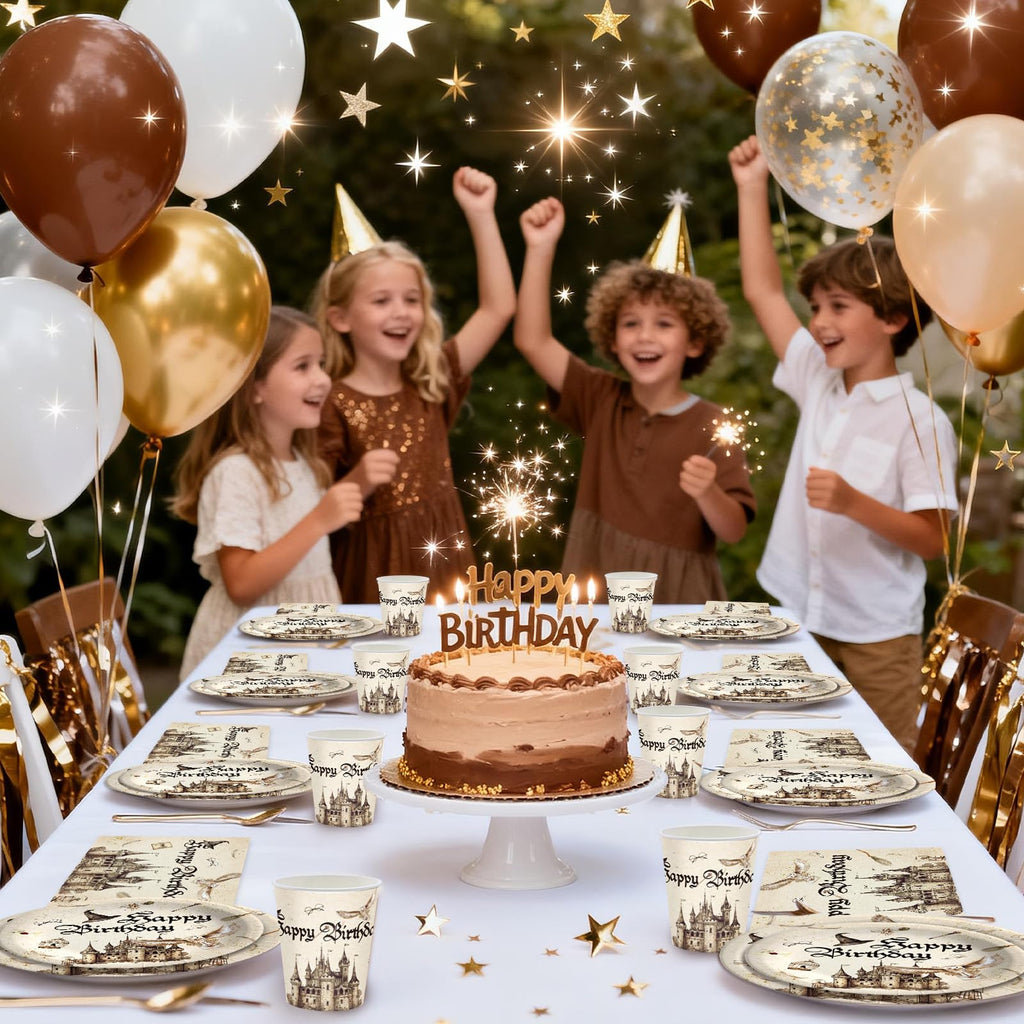 120 Pcs Magical Wizard Party Supplies for Boys Girls Witch Wizard Magic Happy Birthday Tableware Set Magical Party Plates and Napkins Kit Party Serves 20 Guests