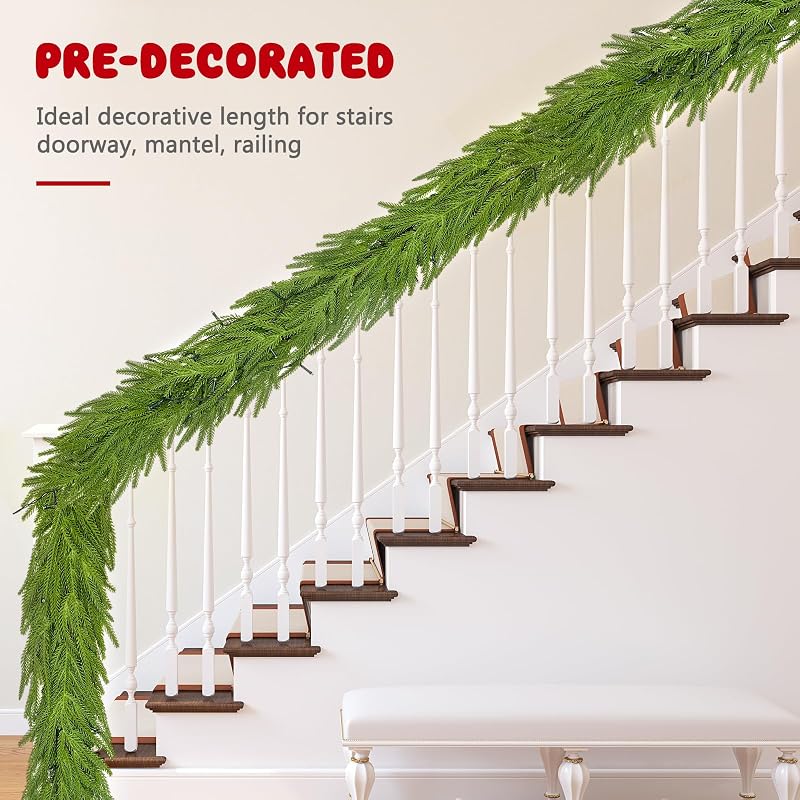 6ft Pine Garland with 2 LED Lights - Real Touch Norfolk Pine Christmas Decor (Battery Not Included)