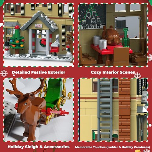 2025 Gingerbread House Building Block Set by [Brand Name] - Festive Sleigh, Holiday Animals & LED Lights | 1405 PCS for Adults & Teens