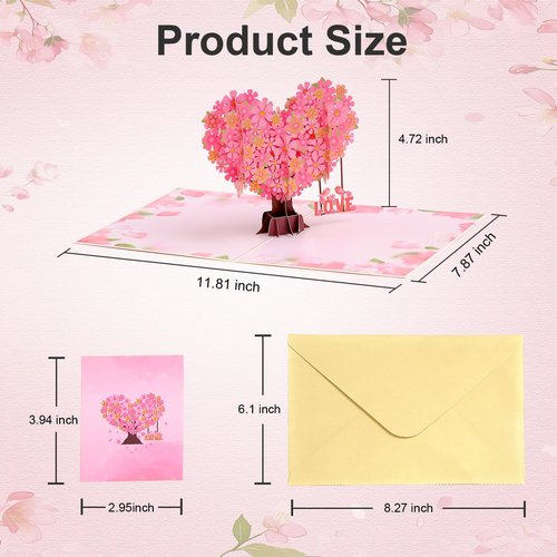 Romantic Pop Up Card – 3D Love Tree Greeting Card for Her, Unique Romantic Gift for Girlfriend or Wife，Cherry Blossom Tree Couple Wedding Card for Romantic Birthday, Anniversary, Wedding,Valentines Day, Mothers Day