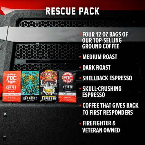 Fire Department Coffee - Rescue Variety Pack - Ground Coffee for Firefighters - Medium, Dark, Shellback Espresso & Skull Crushing Espresso - Veteran Owned (12 oz, Pack of 4)