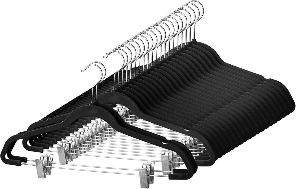 Zober Velvet Hangers - 20-Pack Metal Clip Hangers for Pants, Skirts & Dresses | Non-Slip Velvet with 360° Hook